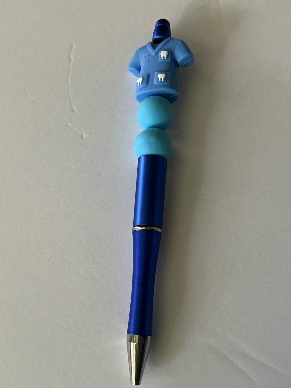 Novelty Blue Dentist Scrub Top Pen with Light Blue Beads
